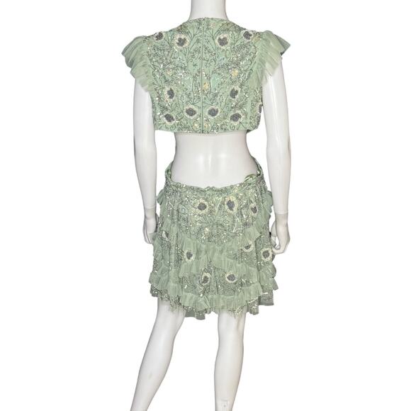 Mac Duggal Embellished Jewel Neck Tulle Ruffle Mini Dress Sage 35101 Women’s NWT - Picture 7 of 12